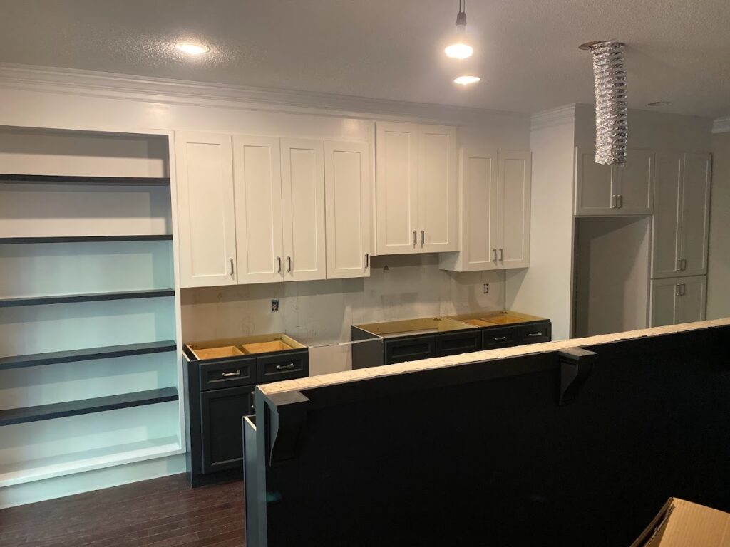Cabinets have been installed and painted.
