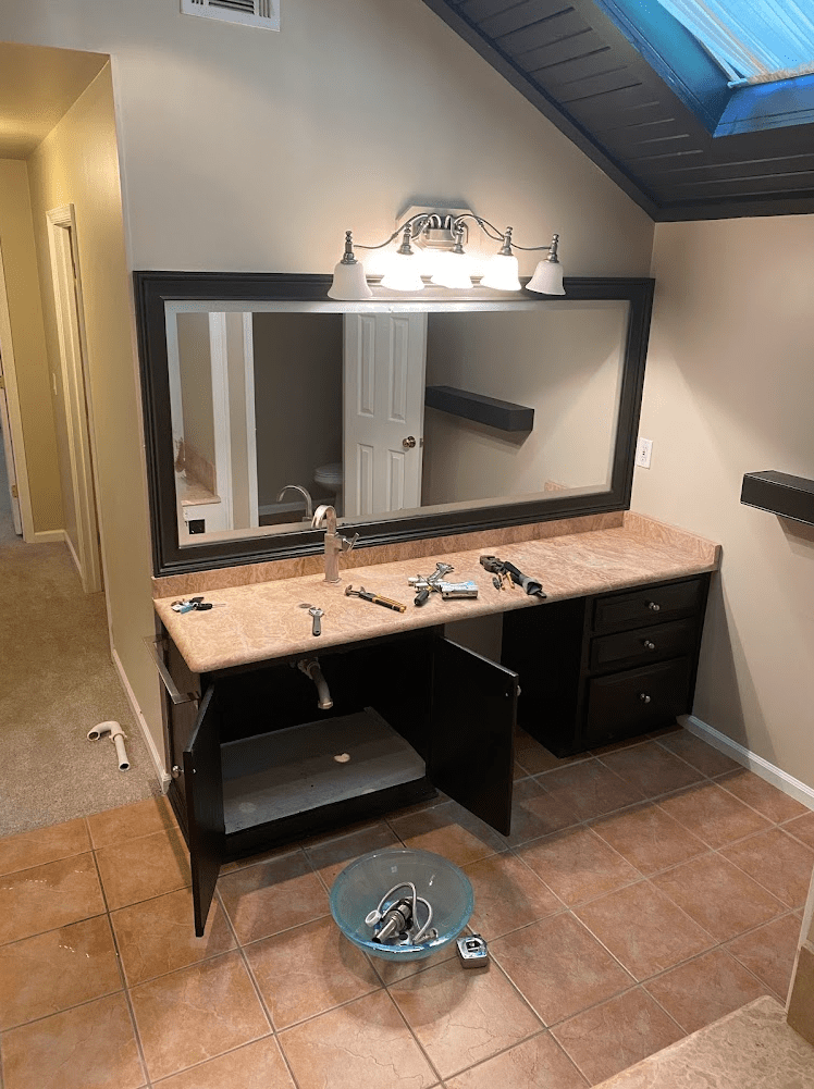 Master bathroom vanity before remodel.