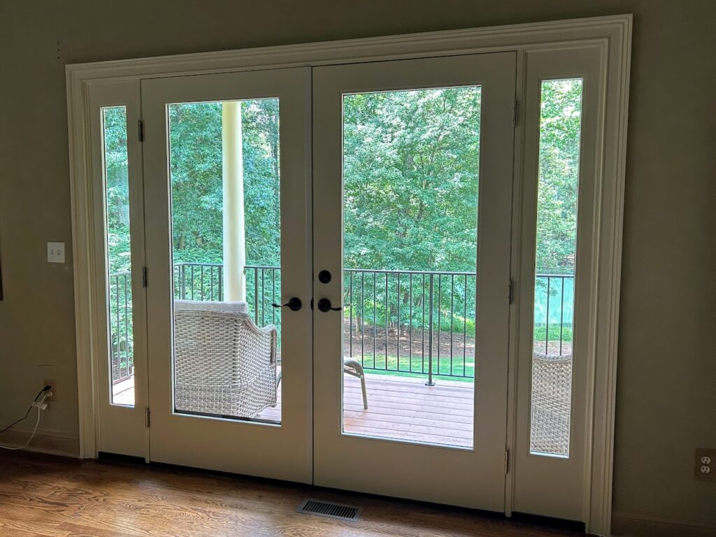 French door with sidelights installation (interior view).