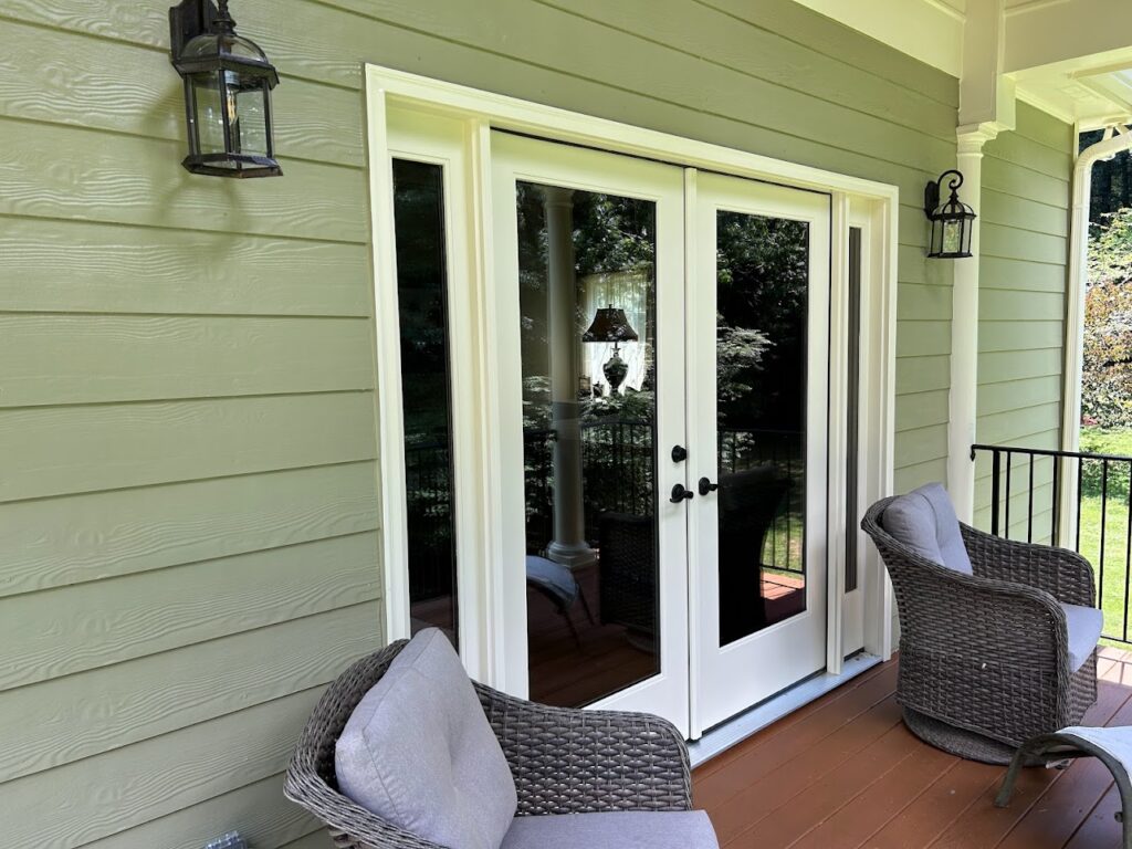 French door with sidelights installation (exterior view).